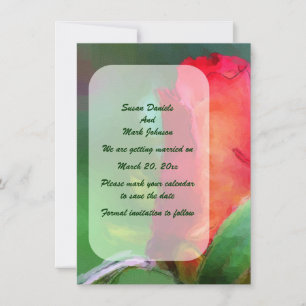 Red Rosebud Flower Wedding Save The Date