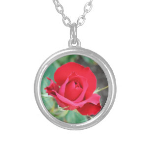 Red Rosebud Silver Plated Necklace