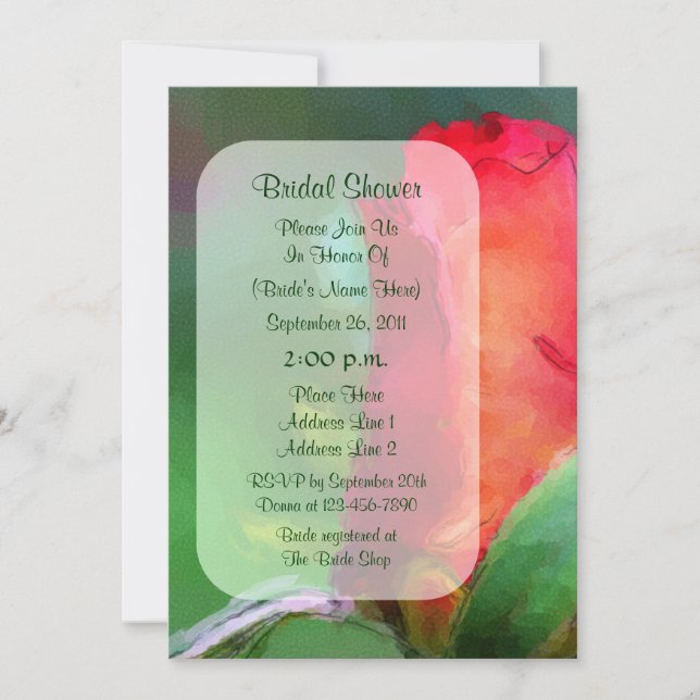 Red Rosebud Watercolor Floral Bridal Shower  Invitation (Front)