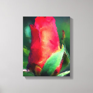 Red Rosebud Watercolor Painting    Canvas Print