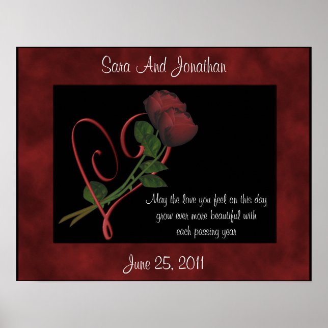 Red Rosebuds Red Heart Wedding Gift Poster (Front)