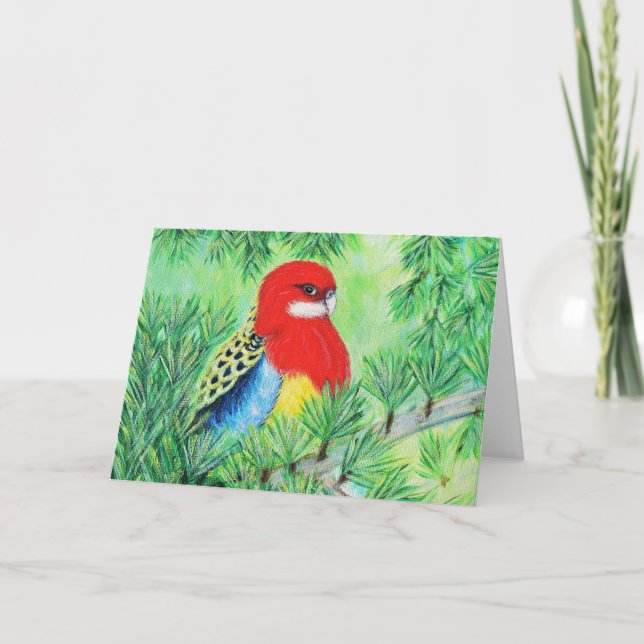Red Rosella Bird Painting Card (Front)