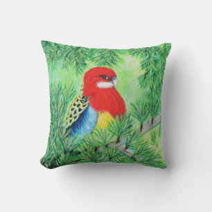 Red Rosella Bird Painting Cushion