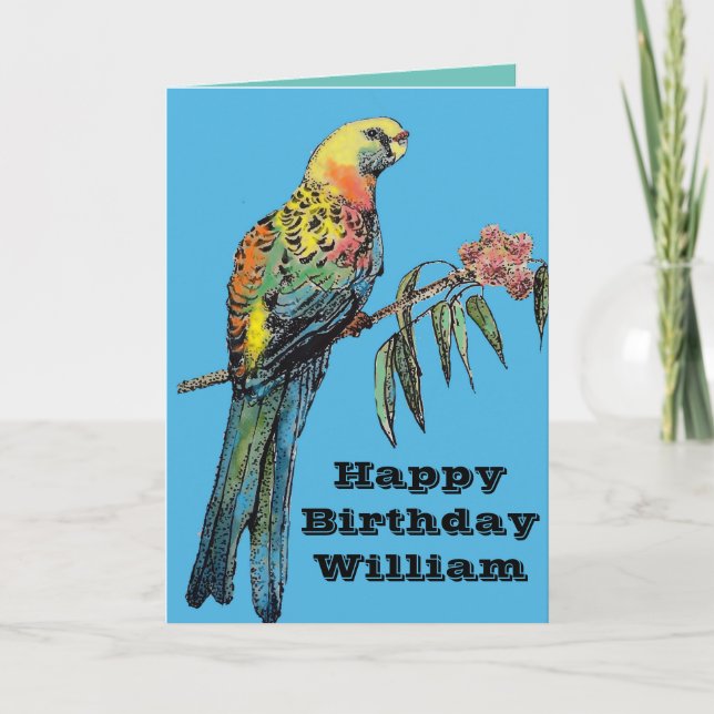 Red Rosella Parrot Bird Watercolor Birthday Card (Front)