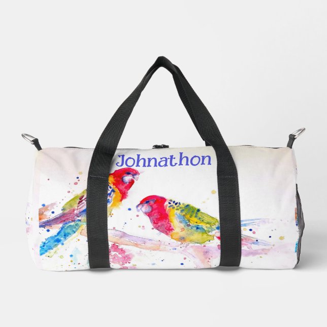 Red Rosella Parrot Watercolor Parrots Boys Name Duffle Bag (Front)