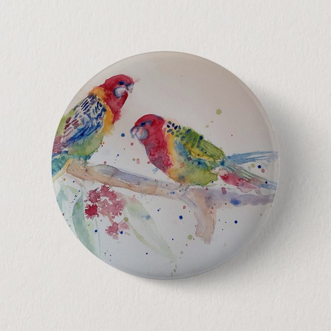 Red Rosella Parrot Watercolour Painting 6 Cm Round Badge (Front)