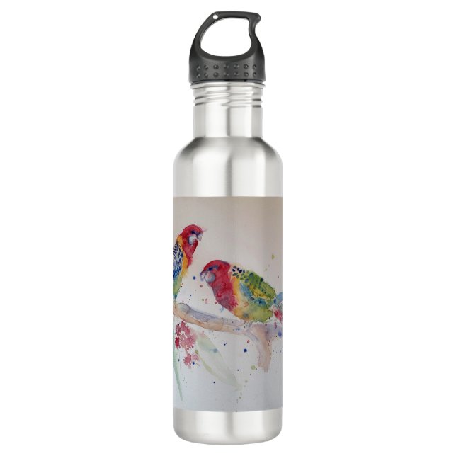 Red Rosella Parrot Watercolour Painting 710 Ml Water Bottle (Front)