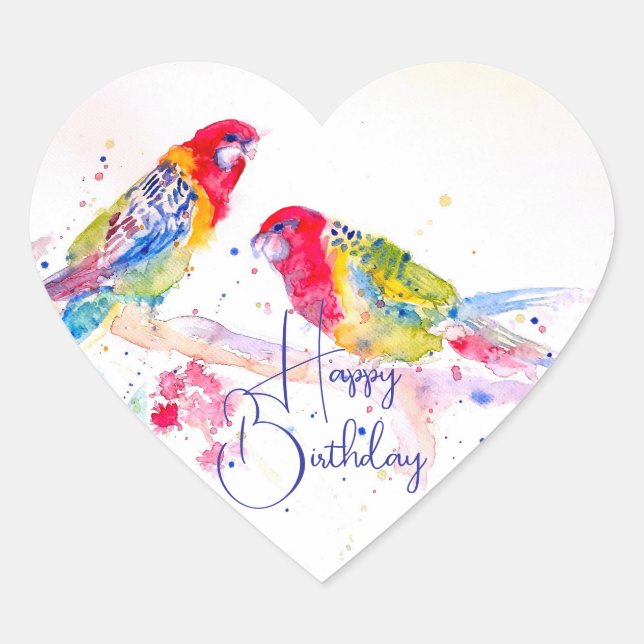 Red Rosella Parrot Watercolour Painting Art Heart Sticker (Front)