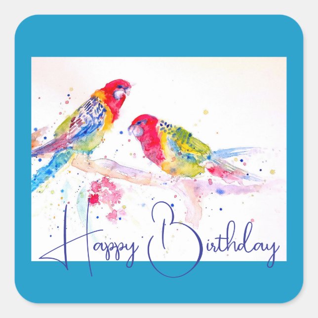 Red Rosella Parrot Watercolour Painting Art Square Sticker (Front)