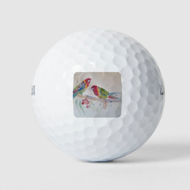 Red Rosella Parrot Watercolour Painting Golf Balls (Front)