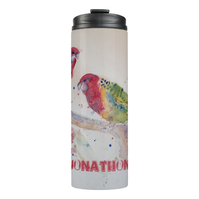 Red Rosella Parrot Watercolour Painting Thermal Thermal Tumbler (Front)