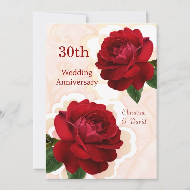 Red roses 30th Wedding Anniversary Invitation (Front)