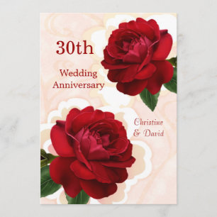 Red roses 30th Wedding Anniversary Invitation