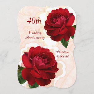 Red roses 40th Ruby Wedding Anniversary Invitation