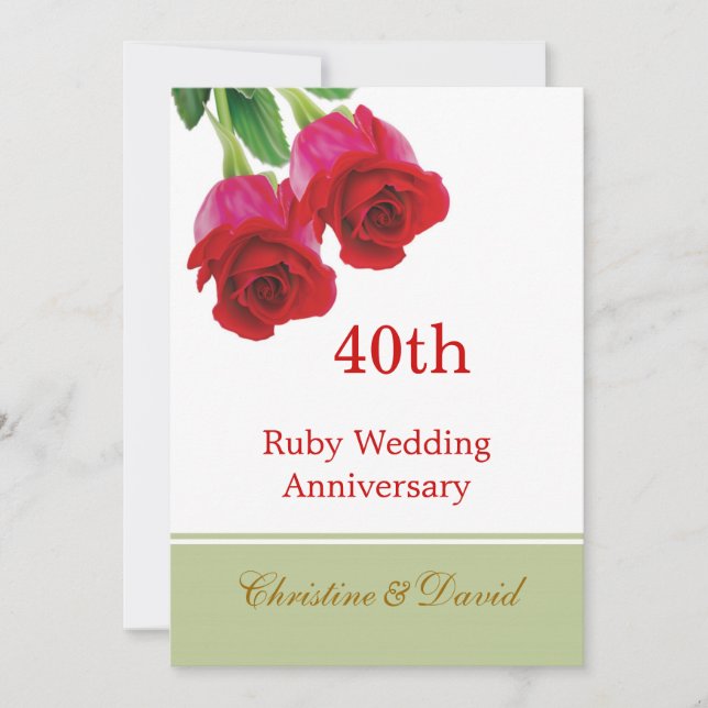 Red roses 40th Ruby Wedding Anniversary Invitation (Front)