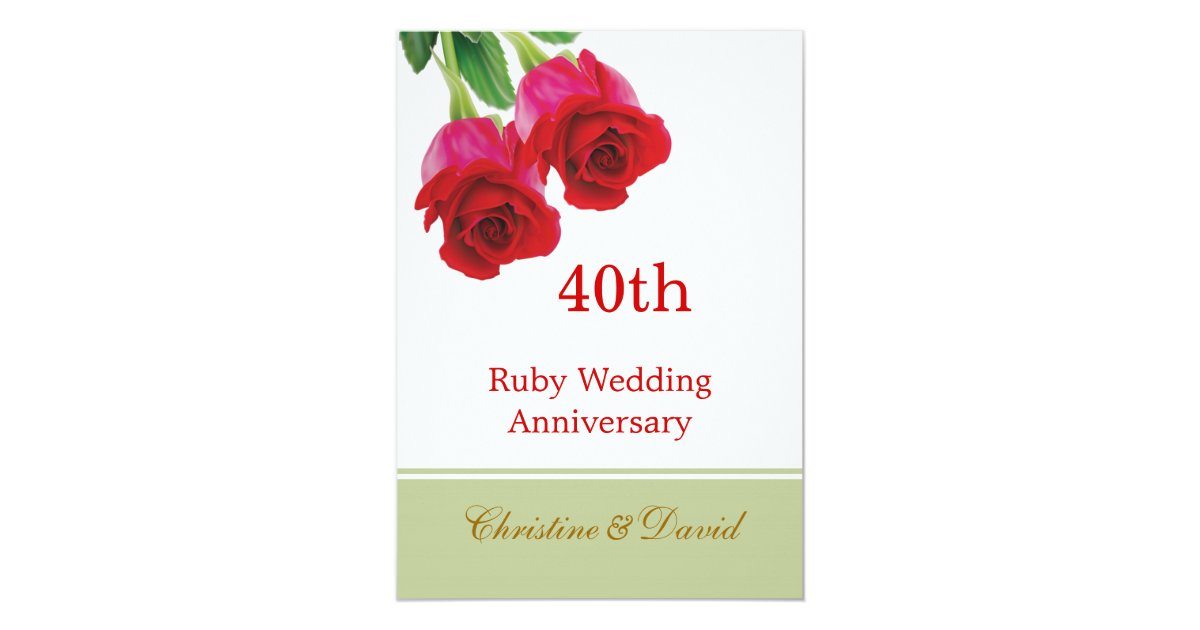 Red roses 40th Ruby  Wedding  Anniversary  Invitation  