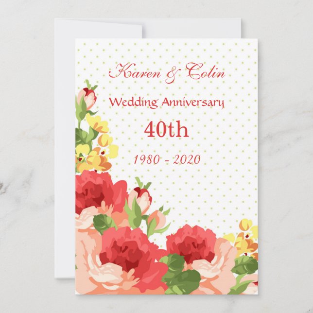 Red roses 40th Wedding Anniversary Invitation (Front)