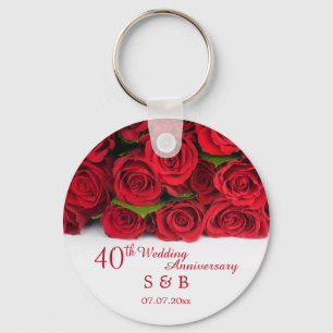 Red roses 40th Wedding Anniversary Key Ring