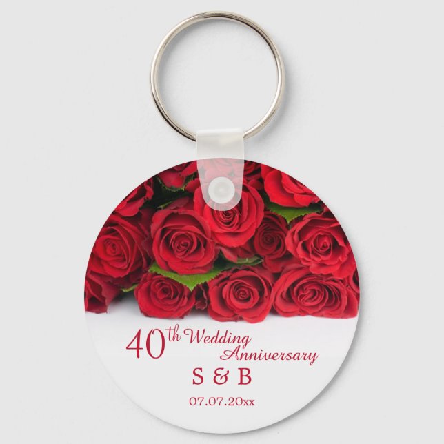 Red roses 40th Wedding Anniversary Key Ring (Front)
