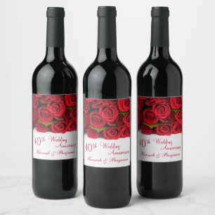Red roses. 40th Wedding Anniversary Wine Label