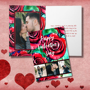 Red Roses 4 PHOTO Valentine's Day Love to My Wife Holiday Card