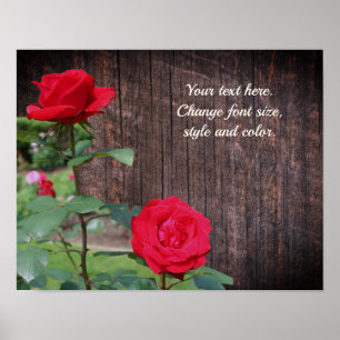 Red Roses Add Your Text Personalised  Poster