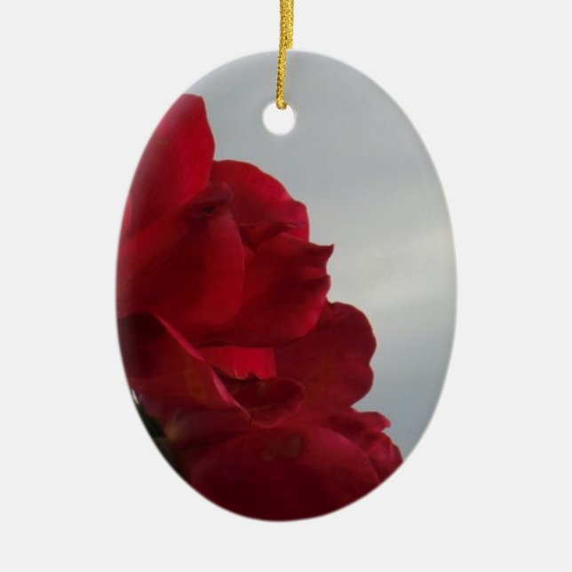 Red Roses Against a Bright Blue Sky Ceramic Tree Decoration (Front)