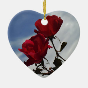Red Roses Against a Bright Blue Sky Ceramic Tree Decoration