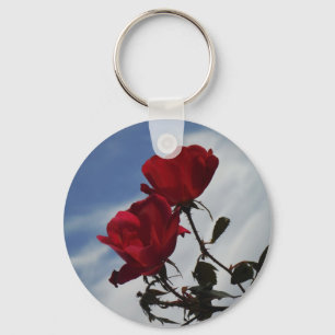 Red Roses Against a Bright Blue Sky Key Ring