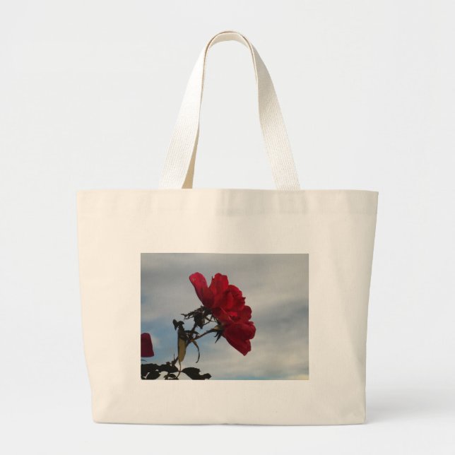 Red Roses Against a Bright Blue Sky Large Tote Bag (Front)
