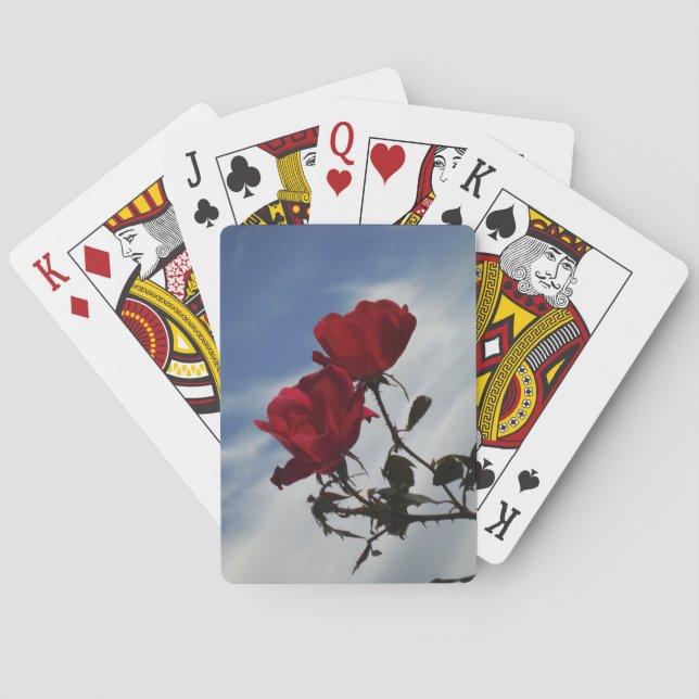 Red Roses Against a Bright Blue Sky Playing Cards (Back)