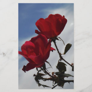 Red Roses Against a Bright Blue Sky Stationery