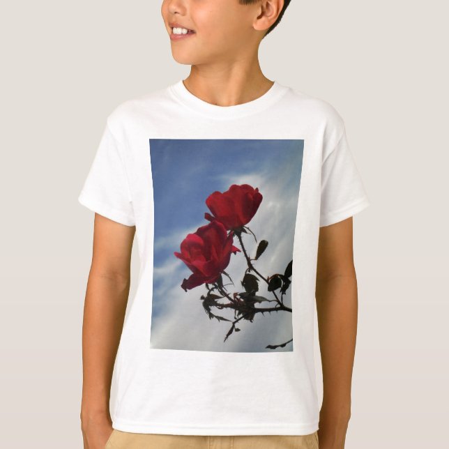 Red Roses Against a Bright Blue Sky T-Shirt (Front)