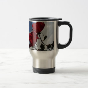 Red Roses Against a Bright Blue Sky Travel Mug