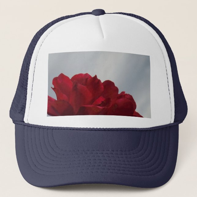 Red Roses Against a Bright Blue Sky Trucker Hat (Front)