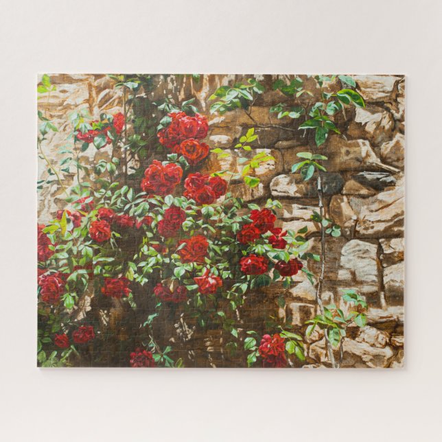 Red Roses Against a Stone Wall Jigsaw Puzzle (Horizontal)