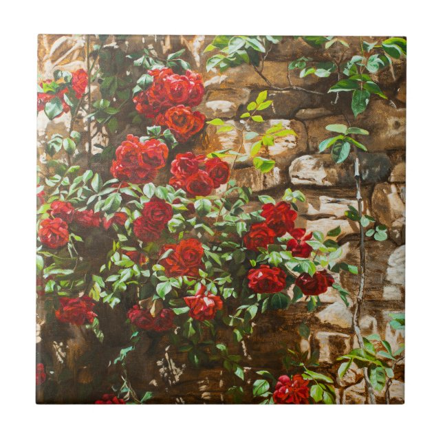 Red Roses Against a Stone Wall Tile (Front)