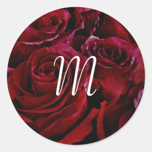 red roses all around initial classic round sticker