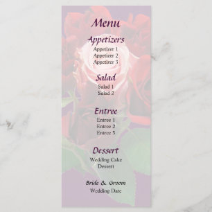 Red Roses and a Pink Rose Wedding Menu