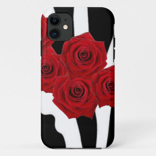 RED ROSES AND BLACK AND WHITE ZEBRA PRINT iPhone 11 CASE