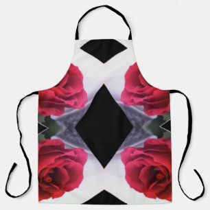 Red Roses and Black Diamonds Geometric Pattern Apron