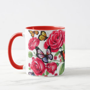 Red Roses And Butterflies Mug