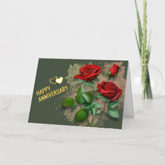 Red Roses and Foil Happy Anniversary Card