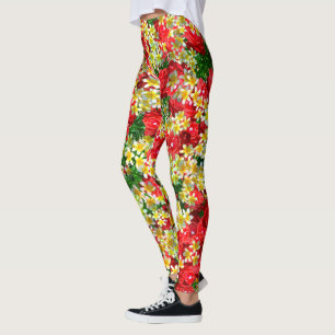 Red Roses And Frangipanis, Leggings
