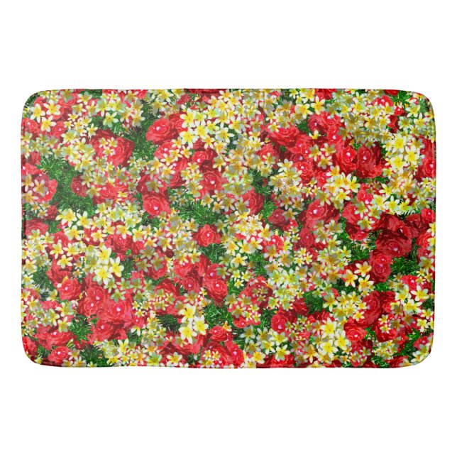 Red Roses And Frangipanis, Memory Foam Bathmat (Front)