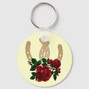 Red Roses and Gold Horse Shoes keychain