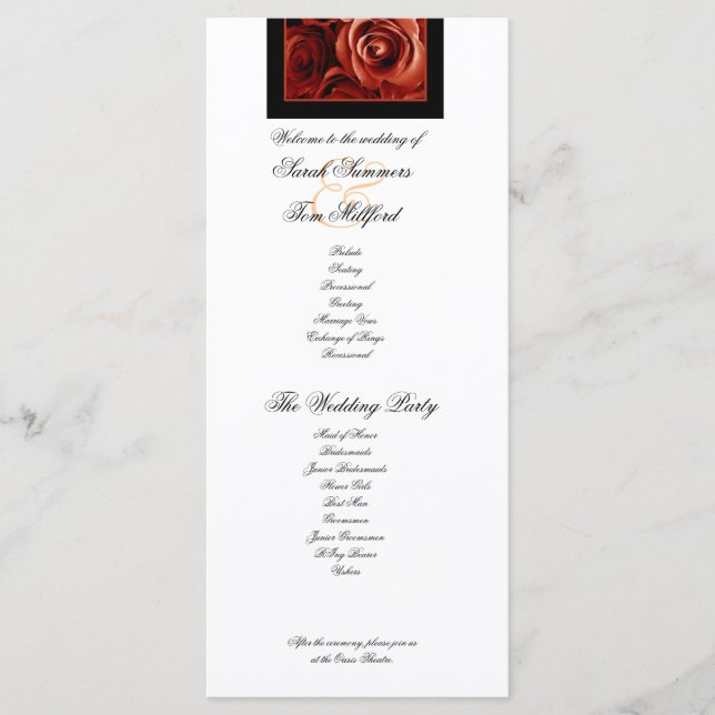 RED ROSES and GOLD LACE Wedding Program Programme (Front)