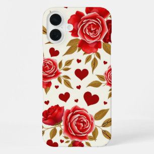 Red Roses and Gold Leaves iPhone 16 Plus Case
