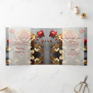 Red Roses and Gold Sweet 16 Party Invitation