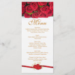 Red roses and hearts Menu  Rack Card<br><div class="desc">Beautiful bouquet of red roses and joined hearts Wedding Menu Rack Card. You can adjust text according to your requirements.</div>